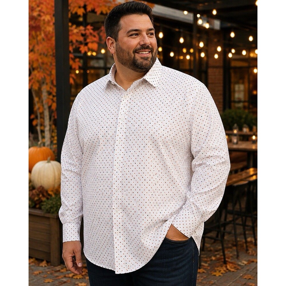 Linea Uomo 4XLT Stretch Polka Dot Dress Shirt Black Orange Fall Halloween NWT